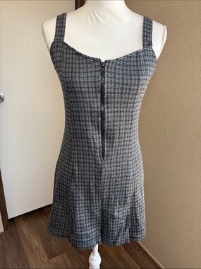 Suzy Phillips Womens Plaid Mini Dress Sz S Gray Zip Front Grunge Skater Punk VTG